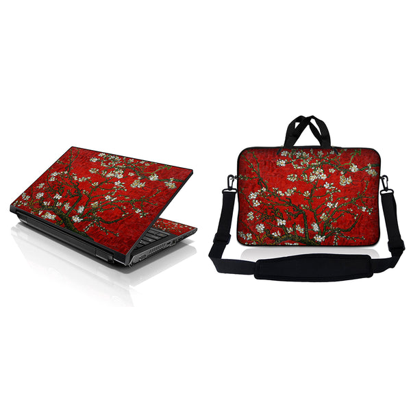 Notebook / Netbook Sleeve Carrying Case w/ Handle & Adjustable Shoulder Strap & Matching Skin – Red Almond Trees