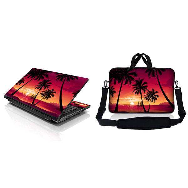 Notebook / Netbook Sleeve Carrying Case w/ Handle & Adjustable Shoulder Strap & Matching Skin – Hawaiian Paradise Palm Tree